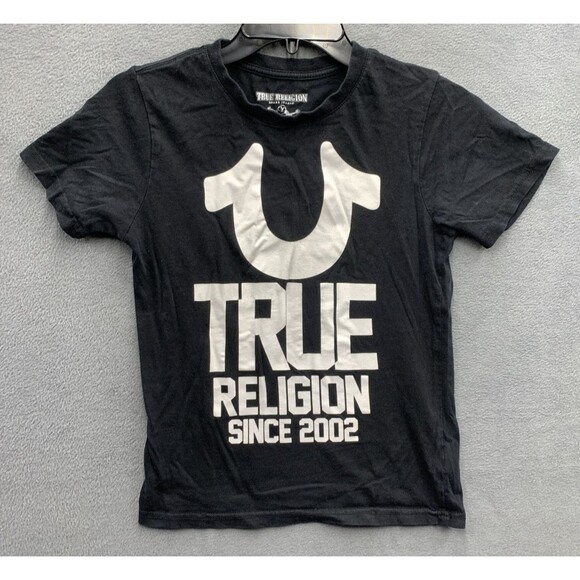 True Religion Youth True Geo Tee Graphic Print Horse Shoe 2002 Crew Medium 10-12 - Picture 1 of 12
